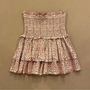 Charina Sarte Ikat Wide Smocked Waist Tiered Ruffle Cotton Mini Skirt Size Small